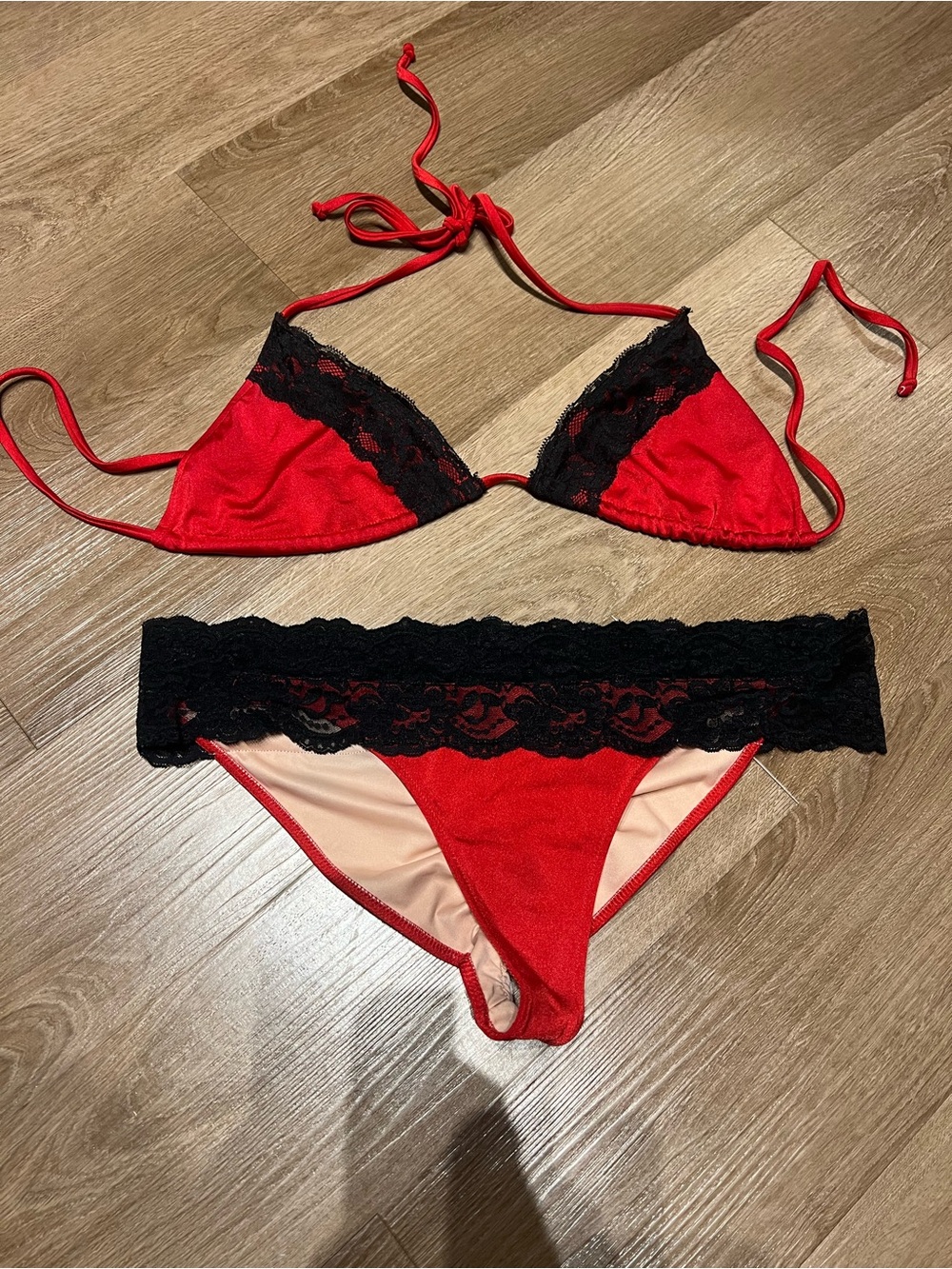 Red & Black Lace trim DOLL SWIMWEAR. Gently used SZ Large